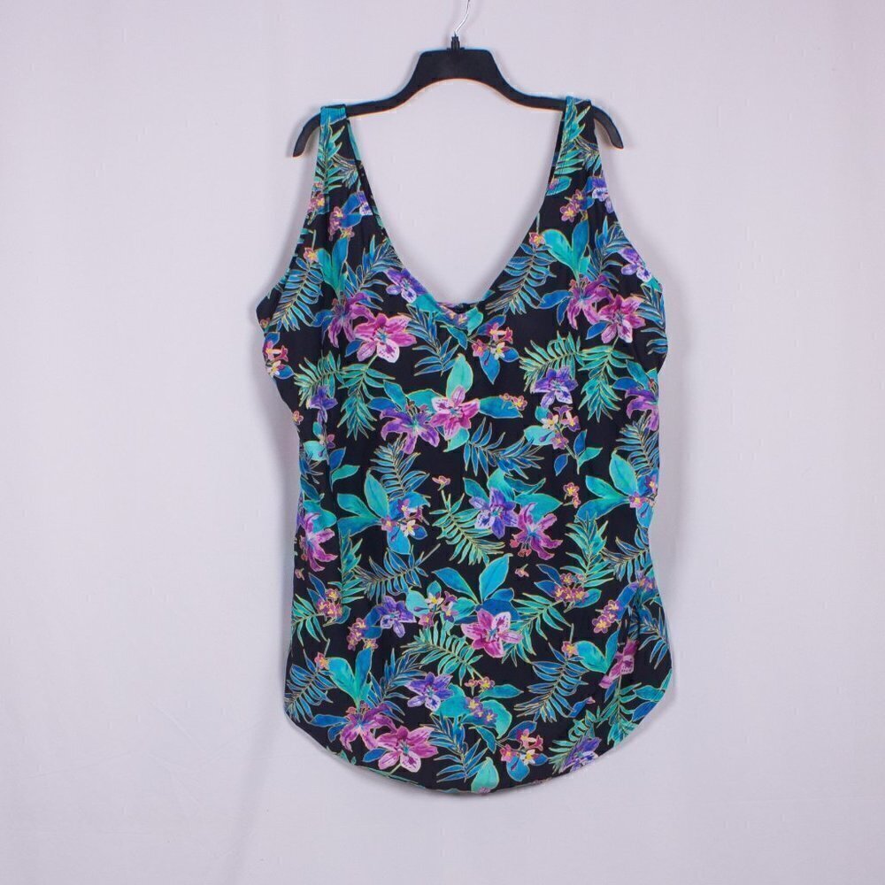 NWT SWIMSUITS FOR ALL Floral Sarong Front One Piece Swimsuit Size 34 - Picture 2 of 9